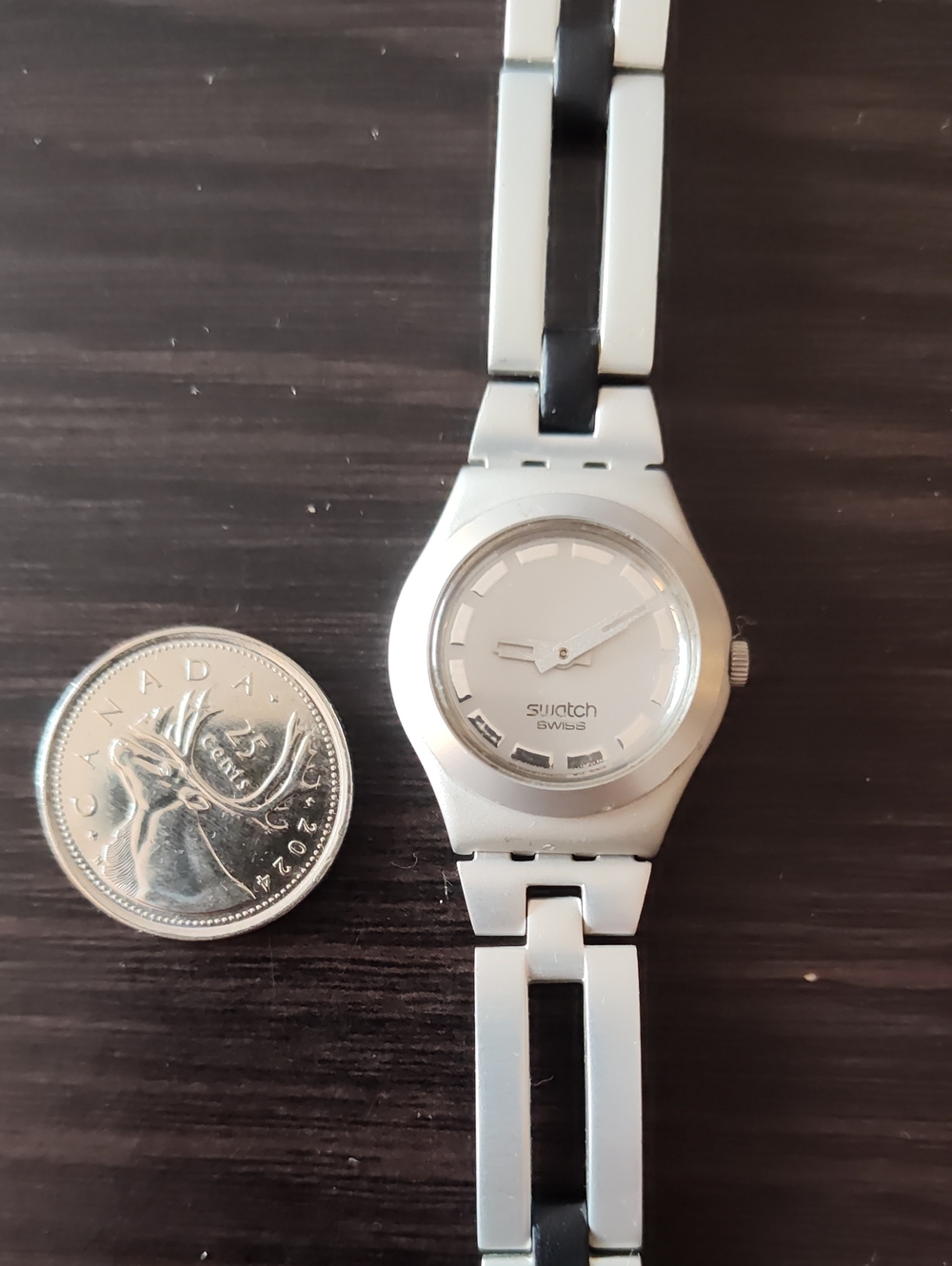 Swatch Silver Women's Bracelet Watch with White Dial